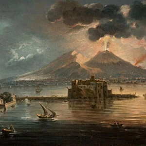 Naples at Night with Vesuvius Erupting (oil on canvas)