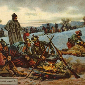 Napoleons retreat from Moscow (colour litho)
