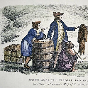 Native American trading furs, 1777 (coloured engraving)