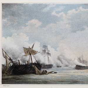 Naval battle between the French ship "Formidable", and the English ships