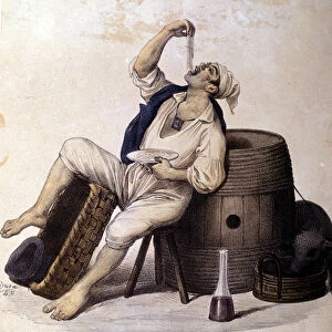 Neapolitan eating maccheroni. Lithograph of Dura, 1840