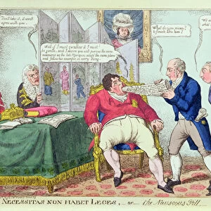 Necessitas Non Habet Leges, or the Nauseous Pill, 1823 (hand-coloured engraving)