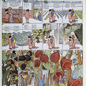 Nemo and Giant Fruits. illustration by Winsor McCay (1867-1934) in "Little Nemo in Slumberland"of 26 / 07 / 1908 - "Little Nemo in the Land of Dreams"