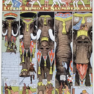 Nemo and the Mammoth - in "Little Nemo in Slumberland"of 23 / 09 / 1906. lllustration by Winsor McCay (1867-1934). "Little Nemo in the Land of Dreams"