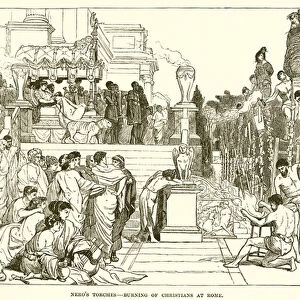 Neros torches-Burning of Christians at Rome (engraving)