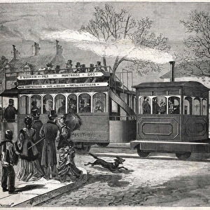 The new steam trams in Paris in 1876 running on the line of Saint - Germain - des - Pres