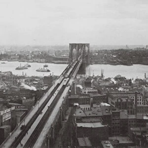 New York: Brooklyn Bridge, from Tower of the World Building (b / w photo)