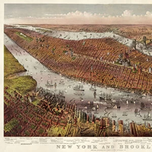 New York and Brooklyn, pub. 1875 (colour lithograph)