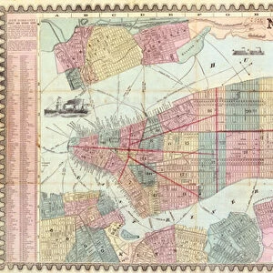New York City Map, 1857, 1857 (black ink on paper, colour wash)