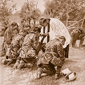 New Zealand Army chaplain administering Holy Communion to soldiers before battle