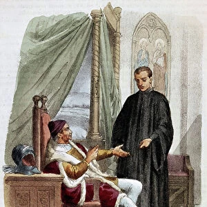 Niccolo di Bernardo dei Machiavelli (Nicolas Machiavel, 1469-1527) with Pandolfo Petrucci seigneur of Siena - in " Complete Works by Niccolo Machiavelli", illustration by Alessandro Focosi (1836 - 1869)
