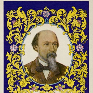 Nikolay Nekrasov, Russian poet (colour litho)