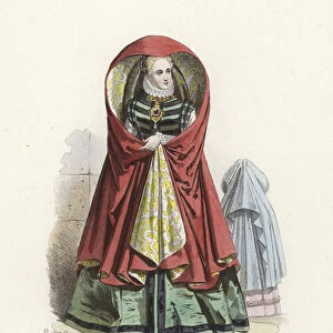 Noble lady of Antwerp (coloured engraving)
