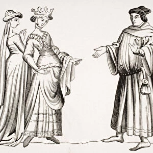 Noble Lady and Maid of Honour and Two Burgesses, after a miniature in Merveilles du Monde