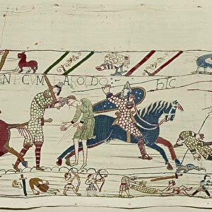 The Normans kill those who have been with King Harold, Bayeux Tapestry (wool embroidery on linen)