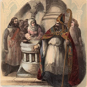 Notger (930-1008) (Notker of Liege), eveque of Liege, during the baptism of Otton III