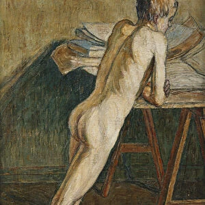 Nude Boy Standing; Stehender Knabenakt, (oil on canvas)