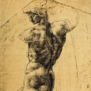 Nude study; drawing by Michelangelo. Musee du Louvre, Paris