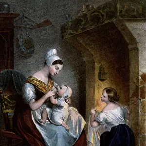 Nurse breast-feeding a baby. Lithography, c. 1850