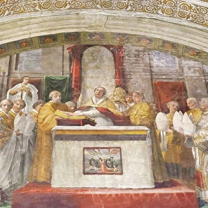 The oath of Leo III, 1516-1517, Raphael, 1483-1520, fresco, room of the fire in the borgo, Raphael's rooms, vatican museums, Rome, Italy
