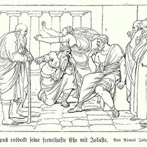 Oedipus discovering the wickedness of marriage with Jocasta, Greek mythology (engraving)