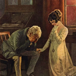 Old Sedley confesses the true state of affairs to Amelia (colour litho)
