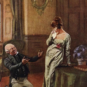 Old Sir Pitt proposes to Becky Sharp, and half her secret is disclosed (colour litho)