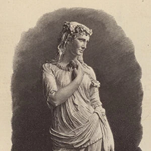 Ophelia, marble statue by August Weizenberg in Rome (engraving)