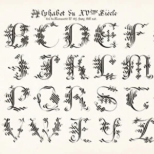 Ornate alphabet from a French illuminated manuscript 15th centur, 1897 (Chromolithograph)