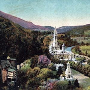 Overview of the Basilica and Calvary in Lourdes - Hautes Pyrenees (65) around 1900