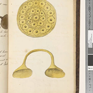 Page 168. A pair of solid gold ornaments supposed to have belonged to the antient Irish Druids, 1810-17 (w / c & manuscript text)