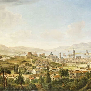 A Panoramic view of Messina, Sicily, (oil on canvas)