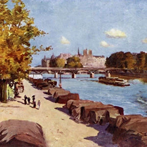 Paris: The Seine and Ile de la Cite from the Pont du Carrousel (colour litho)