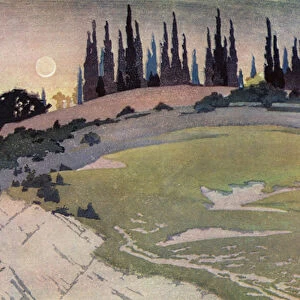 The Passing of the Crescent, Umbria (colour litho)