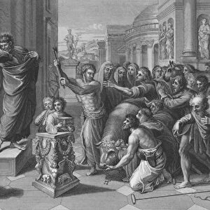 Paul and Barnabas at Lystra, Acts, Chapter 14, Verses 8-19 (engraving)