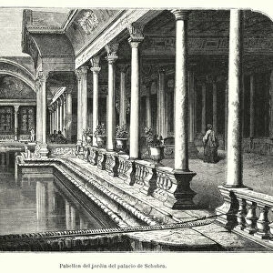 Pavilion in the garden of the Palace of Muhammad Ali, Shubra, Cairo, Egypt (litho)