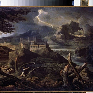 "Paysage aux eclairs"(Landscape with Lightning) Peinture de Gaspard Dughet (1615-1675) 1670 environ Dim. 40x62. 5 cm Musee de l Ermitage, Saint Petersbourg (Saint-Petersbourg)