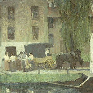 The Peddlers Cart on the Canal, New Hope, (oil on canvas)