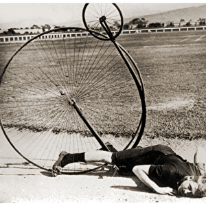 Penny-Farthing accident, c. 1890 (b / w photo)