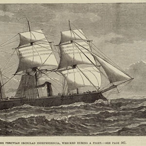 The Peruvian Ironclad Independencia, wrecked during a Fight (engraving)