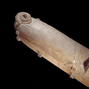 Phenicia: sarcophagus with a human head in white marble from Tripoli, Lebanon