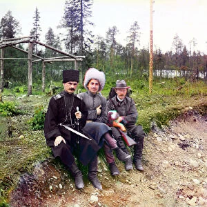 The photographer Sergey Mikhailovich Prokudin-Gorsky and two men in Cossak dress