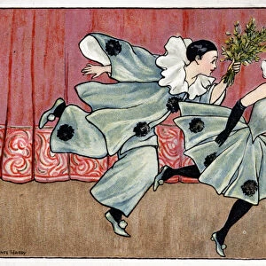 Pierrot running after Colombine - dess. by Florence Hardy, deb. 20th century