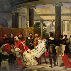 Pope Julius II ordering Bramante, Michelangelo and Raphael to construct the Vatican and St