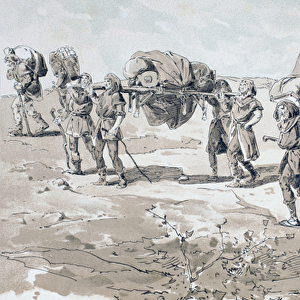 Porters carrying goods in baskets on their backs, 1886 (colour litho)