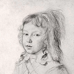 Portrait du roi Louis XIV (1638-1715) enfant (Portrait of the King Louis XIV (1638-1715) as a Child) par Claude Mellan (1598-1688) - Craie noire sur papier, 1644 - Musee de l Hermitage, Saint Petersbourg
