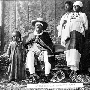 Portrait of Emperor Menelik II of Ethiopia (1844 - 1913) with his family