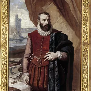Portrait of Etienne Duperac (1583-1588) French architect. Goblin tapestry panel adorning the Gallery of Apollo. Directed by A. de Brancas around 1858-1860.Musee du Louvre Paris
