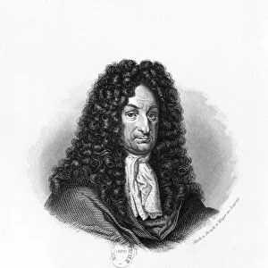 Portrait of Gottfried Wilhelm (1646-1716) Baron de Leibniz (engraving) (b / w photo)