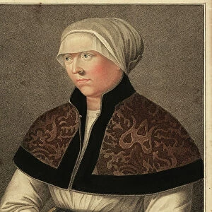 Portrait of Hans Holbein's wife Elsbeth at Kensington Palace. 1812 (engraving)